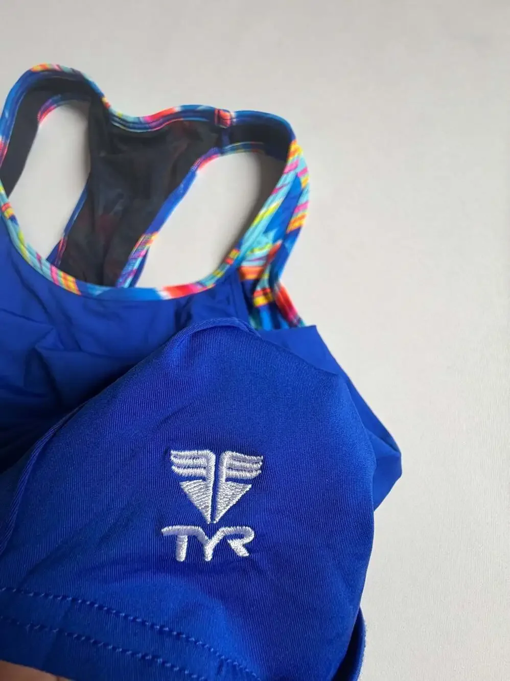 TYR Girls Blue Colorful Print One Piece Swimsuit Athletic Swimwear M 8